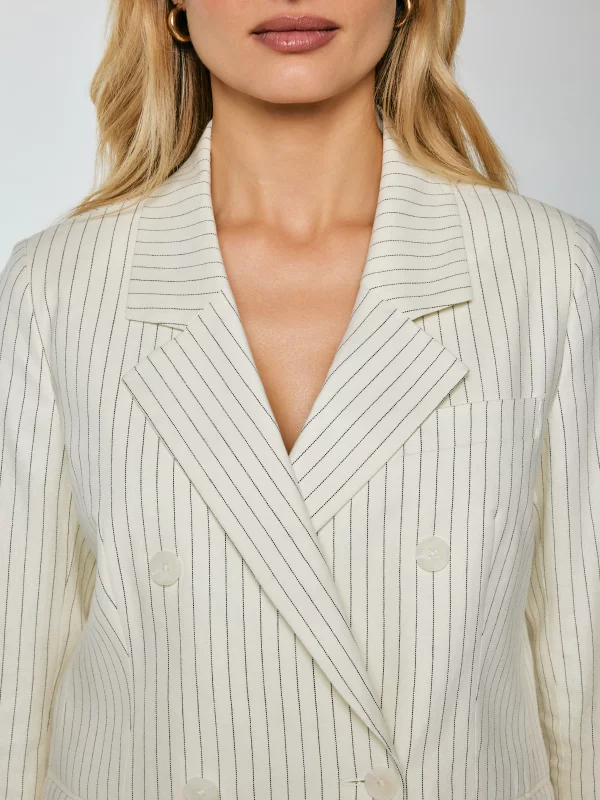 Marynarka damska lniana w prążek kremowa Kinnia 102