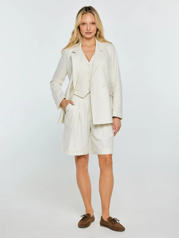 Szorty damskie lniane w prążek kremowe Kinnisa 102