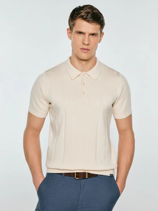 Sweter męski polo z krótkim rękawem perłowy Matison 103