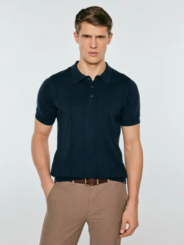 Sweter męski polo z krótkim rękawem granatowy Matison 403