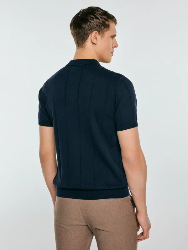 Sweter męski polo z krótkim rękawem granatowy Matison 403
