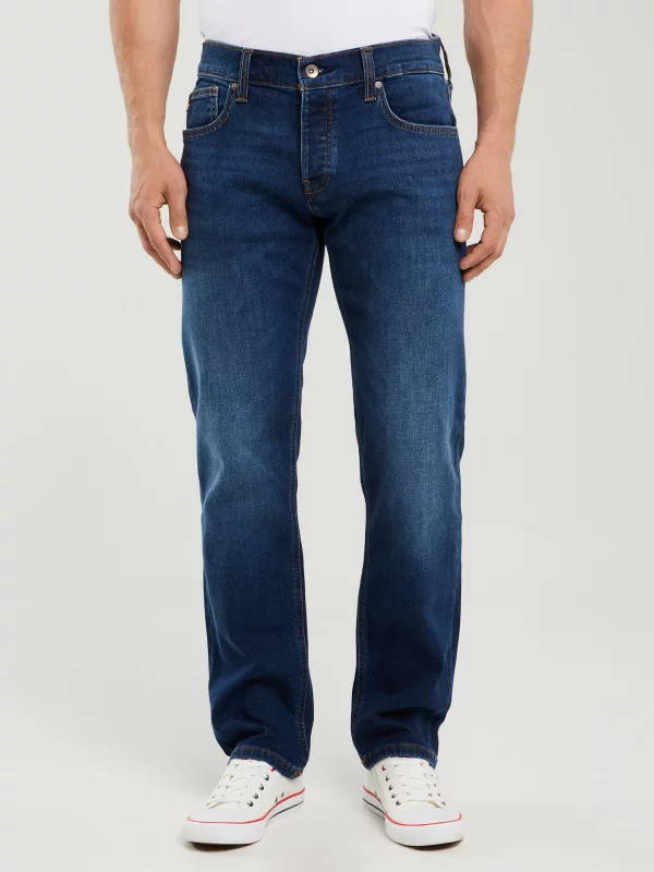 Jeansy męskie z prostą nogawką granatowe Ronald 315