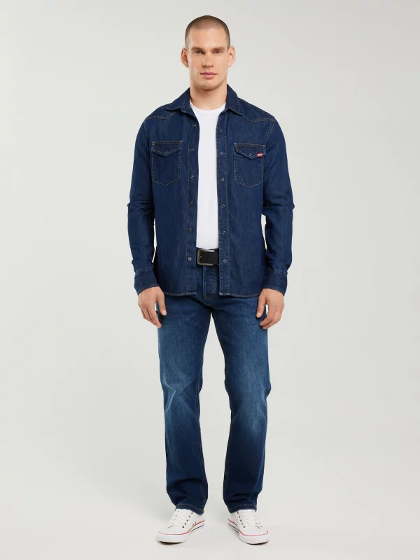 Jeansy męskie z prostą nogawką granatowe Ronald 315