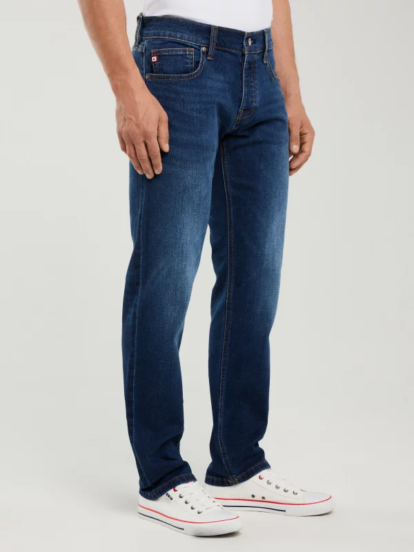 Jeansy męskie z prostą nogawką granatowe Ronald 315
