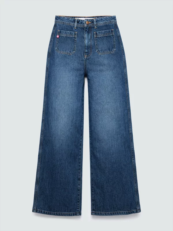 Jeansy damskie z szeroką nogawką niebieskie Celin 492