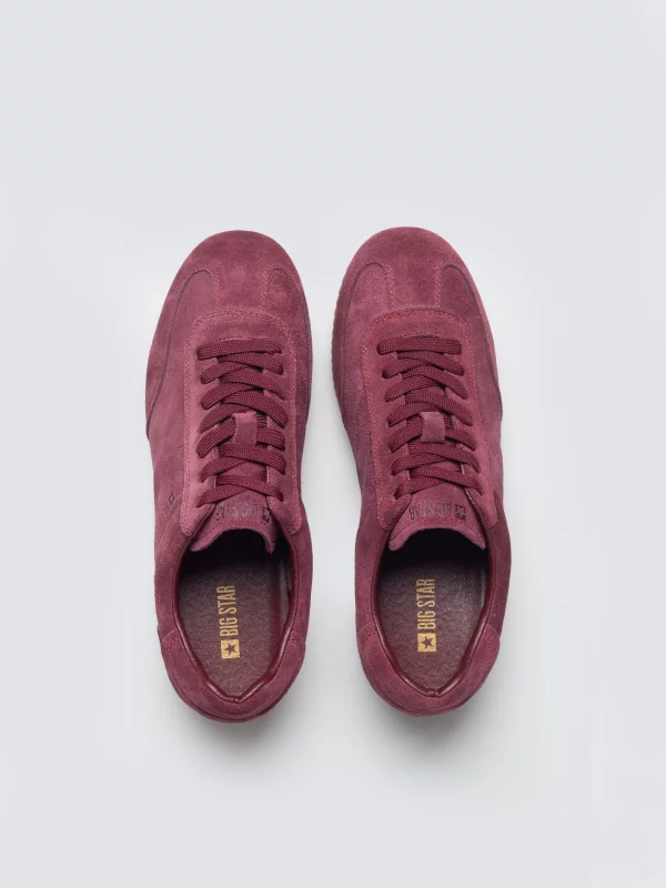 Sneakersy damskie ze skóry naturalnej zamszowej bordowe TT274227 604
