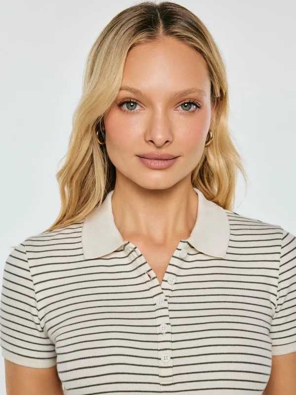 Koszulka damska polo w paski perłowa Rellma 103