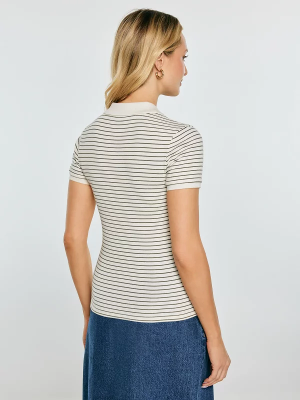 Koszulka damska polo w paski perłowa Rellma 103