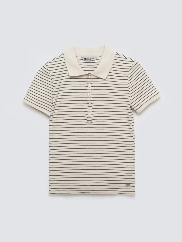 Koszulka damska polo w paski perłowa Rellma 103