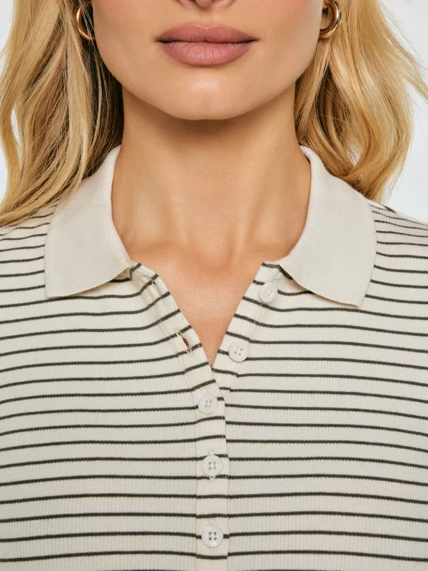 Koszulka damska polo w paski perłowa Rellma 103
