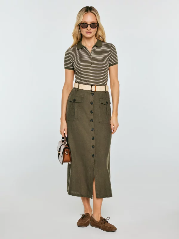 Koszulka damska polo w paski khaki Rellma 303