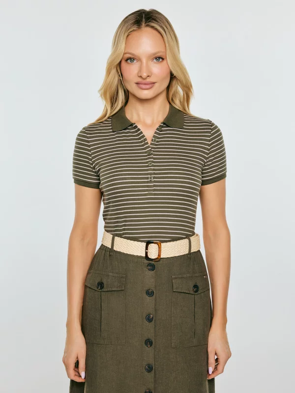 Koszulka damska polo w paski khaki Rellma 303