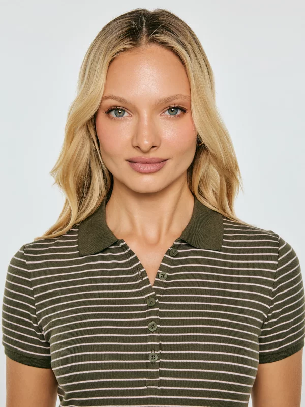 Koszulka damska polo w paski khaki Rellma 303