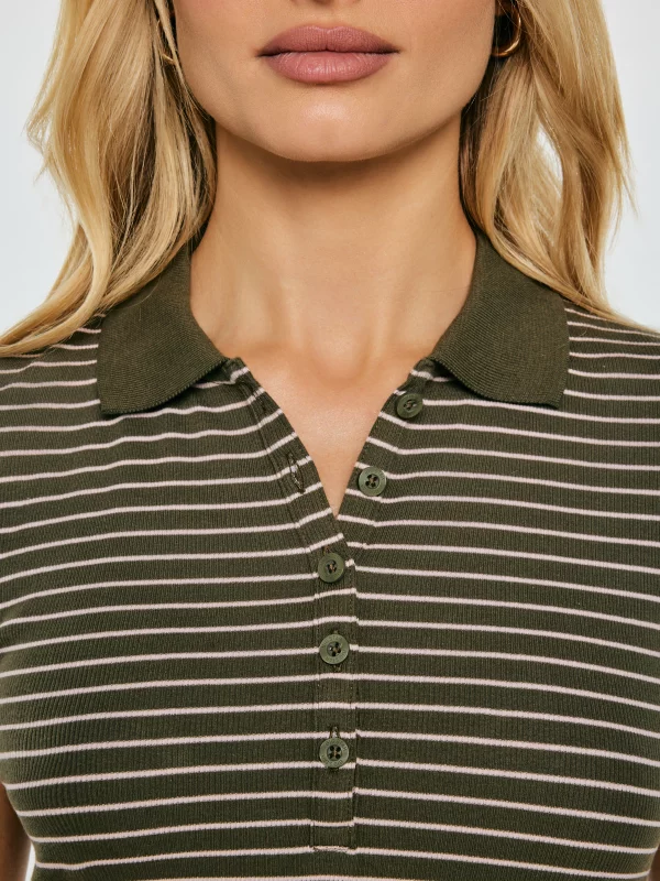 Koszulka damska polo w paski khaki Rellma 303