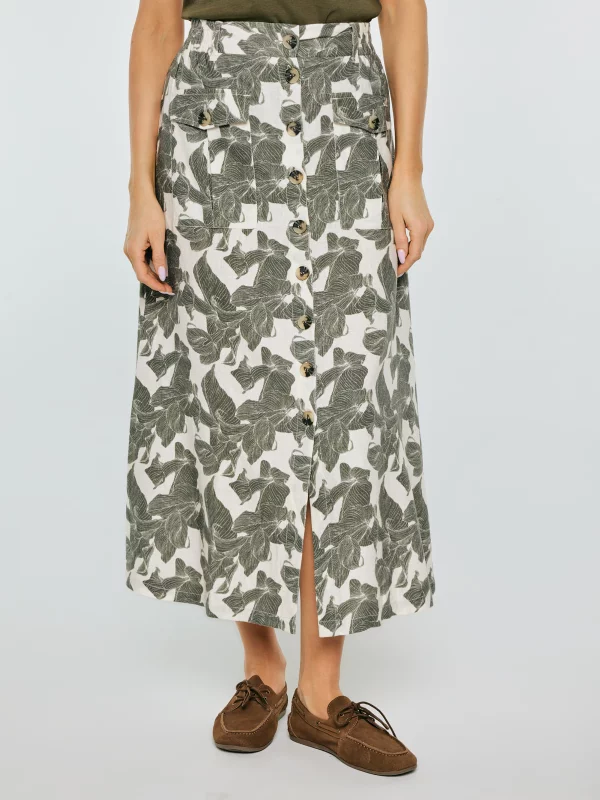 Spódnica damska lniana midi w roślinny wzór Roliana 000