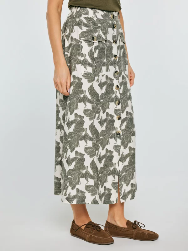 Spódnica damska lniana midi w roślinny wzór Roliana 000