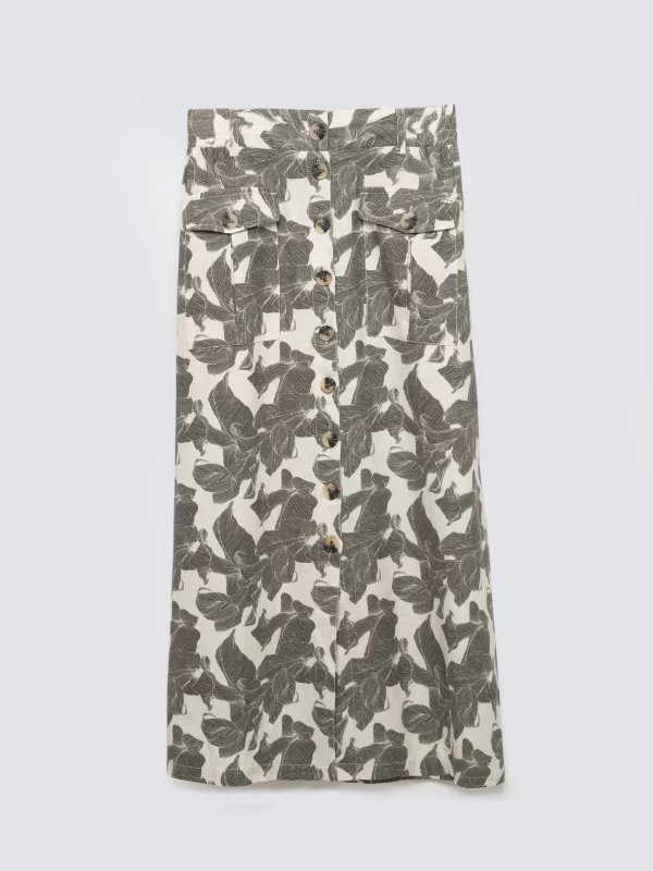 Spódnica damska lniana midi w roślinny wzór Roliana 000