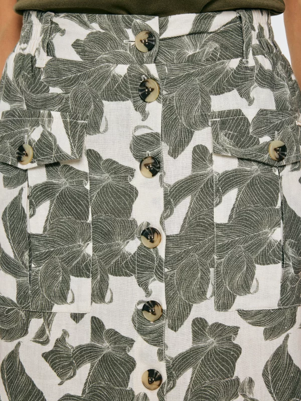 Spódnica damska lniana midi w roślinny wzór Roliana 000