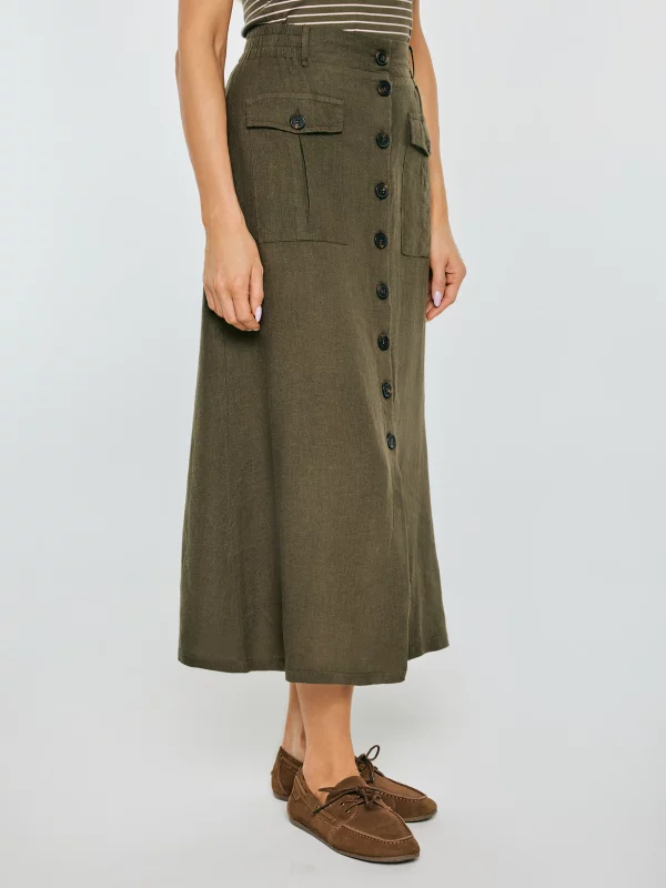 Spódnica damska lniana midi khaki Roliana 303