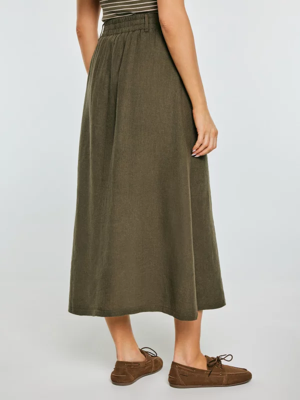 Spódnica damska lniana midi khaki Roliana 303
