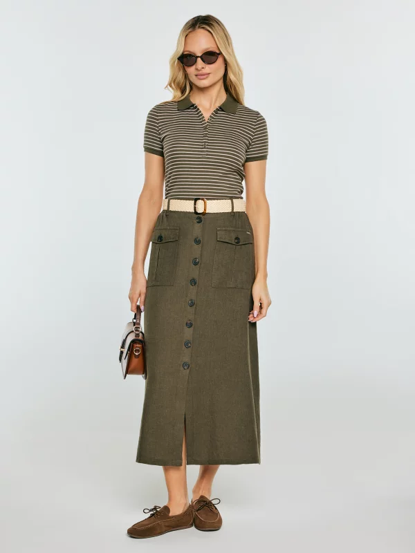 Spódnica damska lniana midi khaki Roliana 303