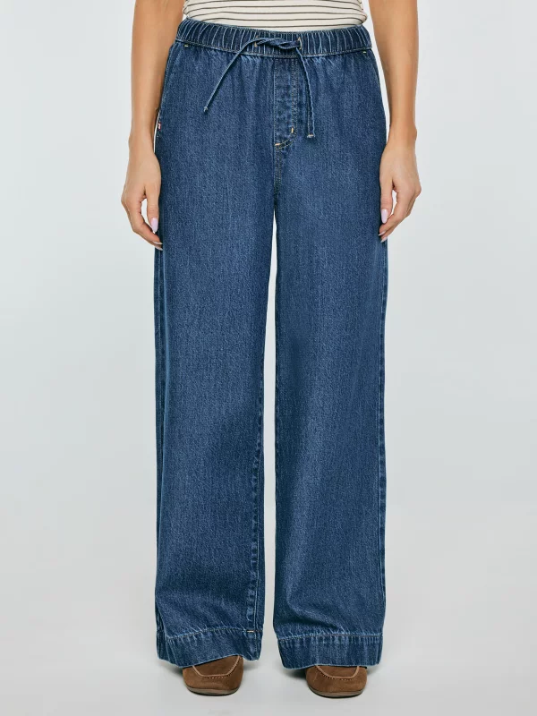 Jeansy damskie wide z pasem na gumkę niebieskie Suzie 387