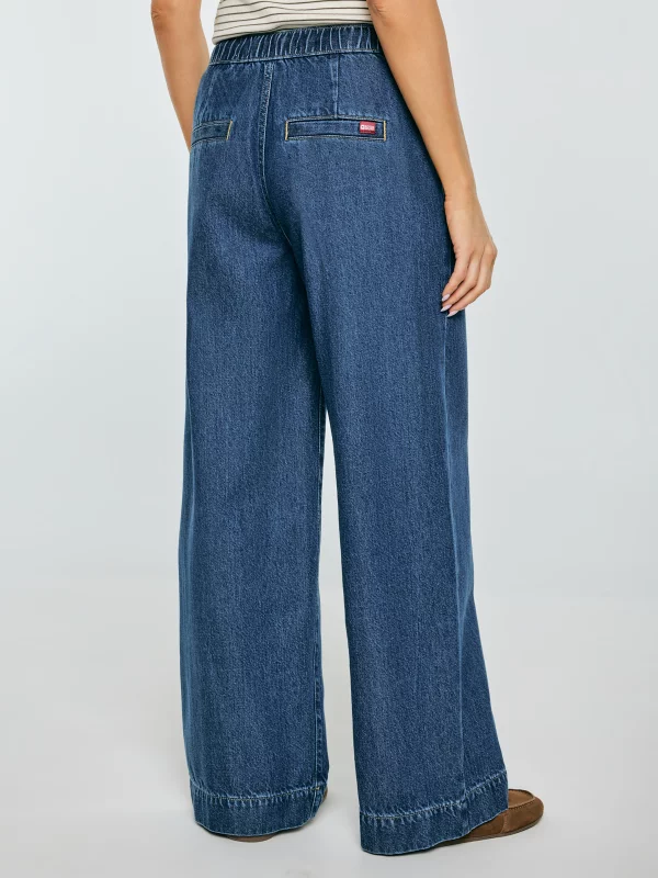 Jeansy damskie wide z pasem na gumkę niebieskie Suzie 387