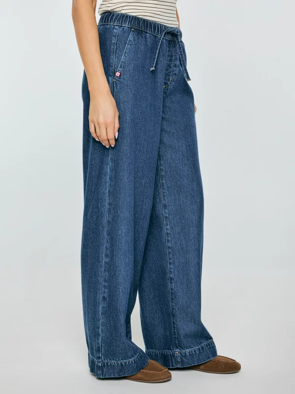 Jeansy damskie wide z pasem na gumkę niebieskie Suzie 387