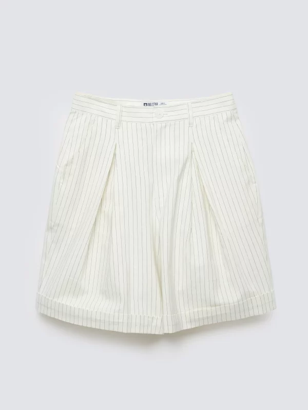 Szorty damskie lniane w prążek kremowe Kinnisa 102