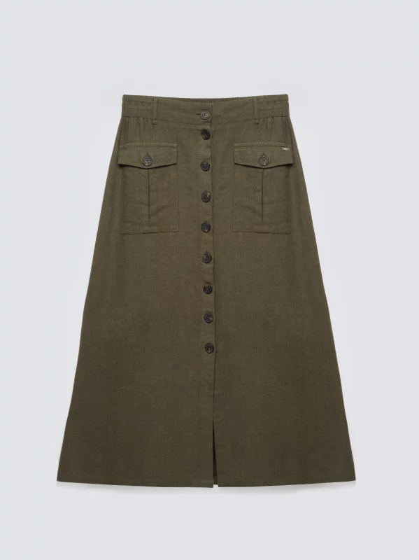 Spódnica damska lniana midi khaki Roliana 303