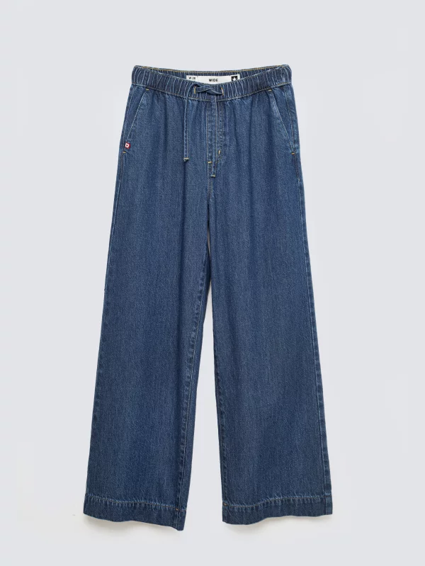 Jeansy damskie wide z pasem na gumkę niebieskie Suzie 387