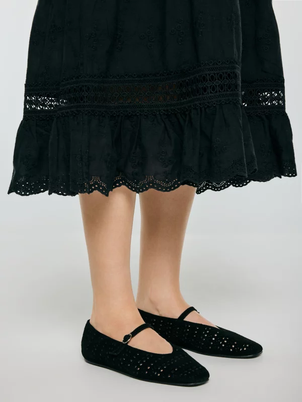 Baleriny damskie ze skóry naturalnej zamszowej czarne TT274451 906