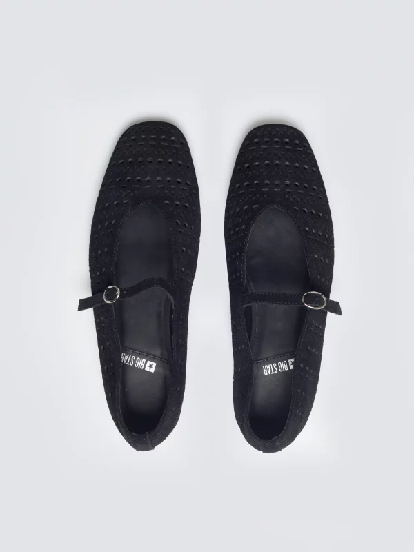 Baleriny damskie ze skóry naturalnej zamszowej czarne TT274451 906