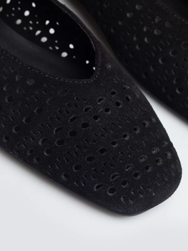 Baleriny damskie ze skóry naturalnej zamszowej czarne TT274451 906