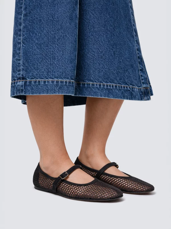 Baleriny damskie z siatki czarne TT274941 906