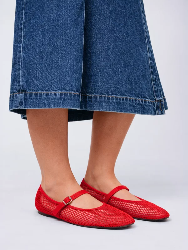 Baleriny damskie z siatki czerwone TT274942 603