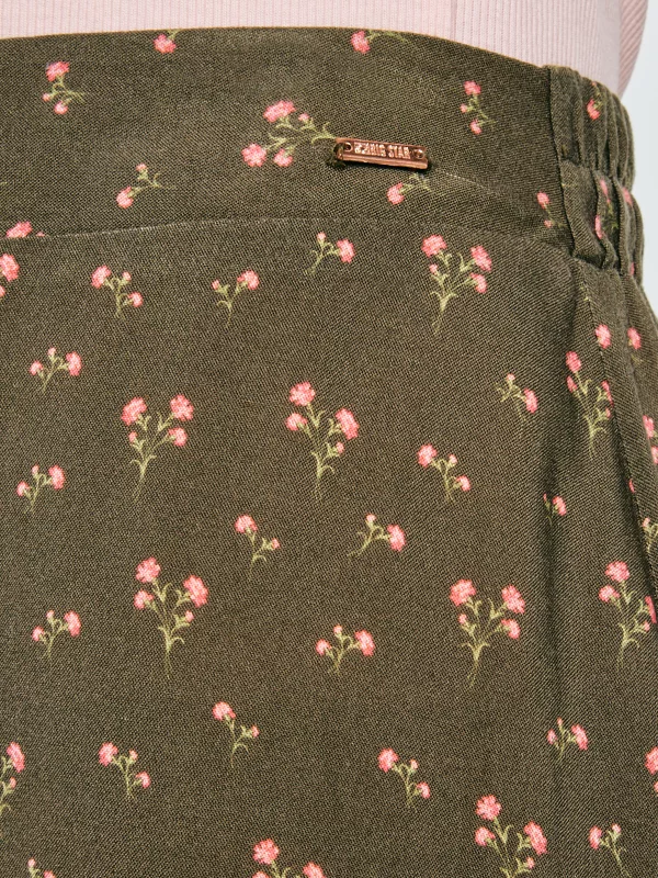 Spódnica damska midi z wiskozy z motywem kwiatowym khaki Vendi 303