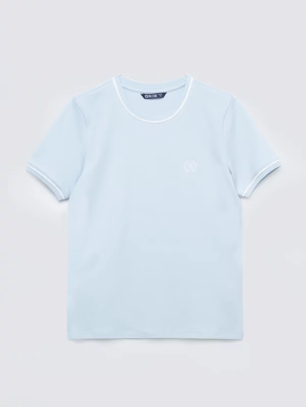 Koszulka damska z kontrastowym wykończeniem jasnoniebieska Lemoure 400