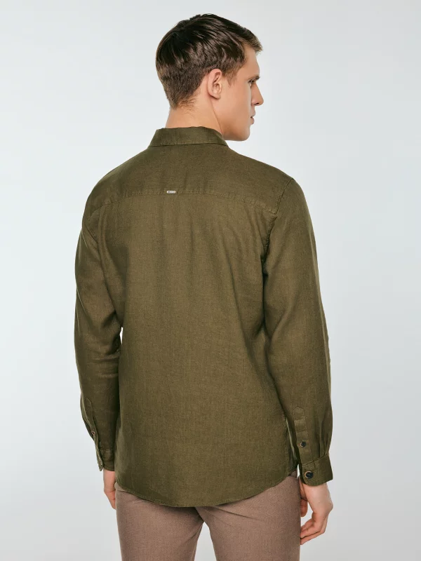 Lniana koszula męska khaki Workelin 303