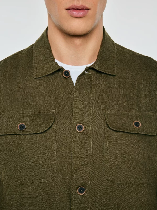 Lniana koszula męska khaki Workelin 303