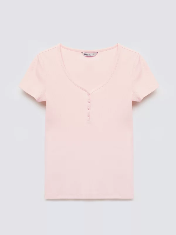 Koszulka damska slim w prążek różowa Minsa 600