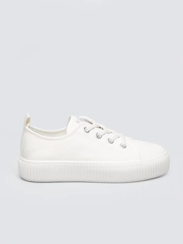Trampki dziewczęce na platformie białe TT374108 101