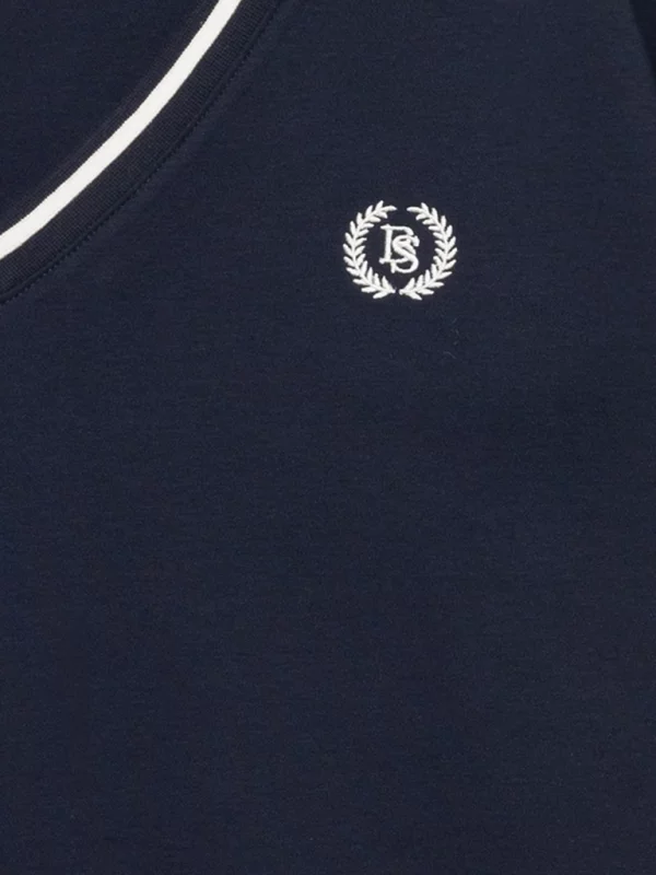 Sukienka damska dzianinowa z niewielkim haftem granatowa Zorkana 403