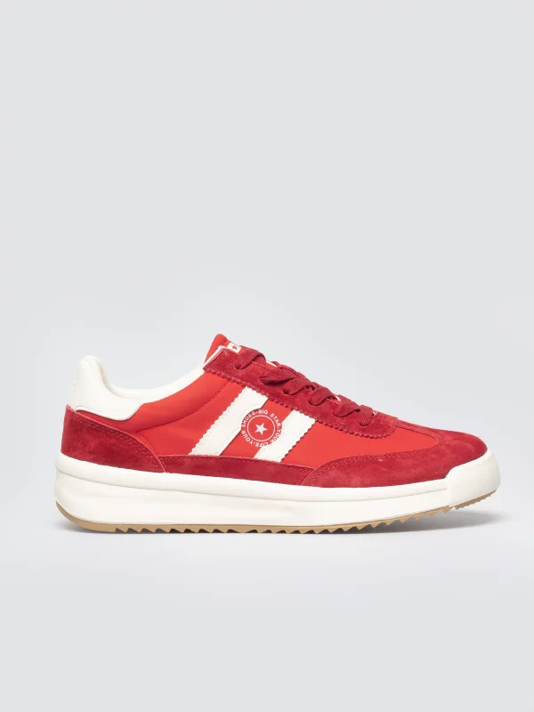 Sneakersy damskie ze skórzanymi wstawkami czerwone TT274158 603