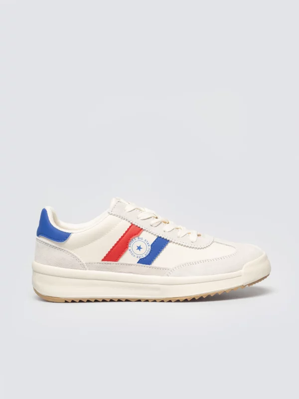 Sneakersy damskie ze skórzanymi wstawkami beżowe TT274161 801