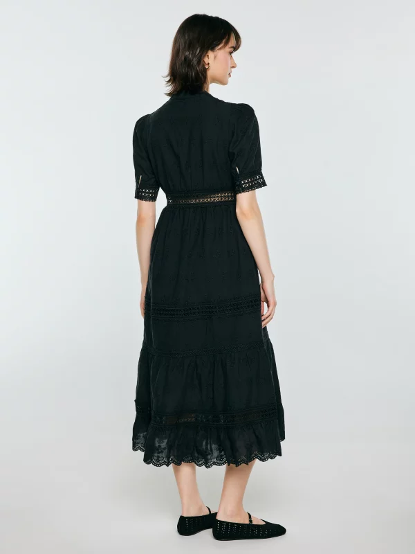 Sukienka damska midi z kwiatowym haftem czarna Aniela 906