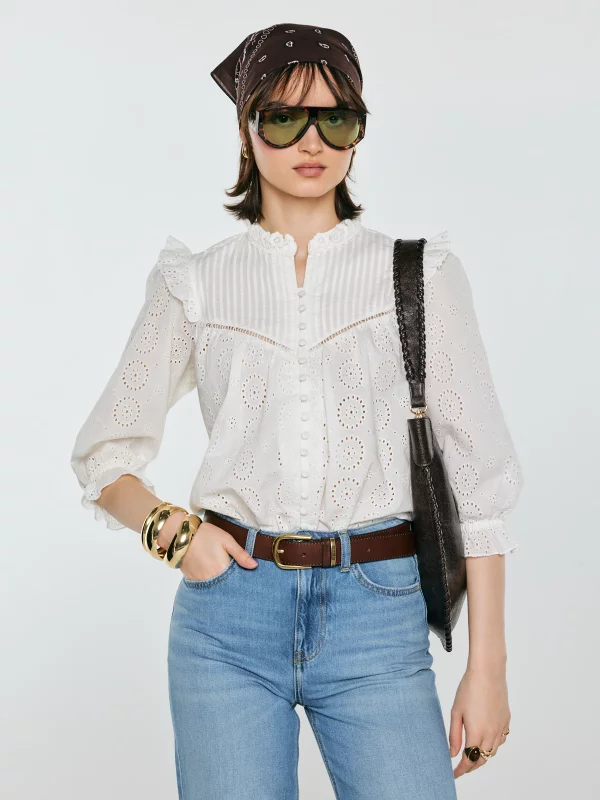 Bluzka damska bawełniana z rękawem 3/4 biała Bohna 100