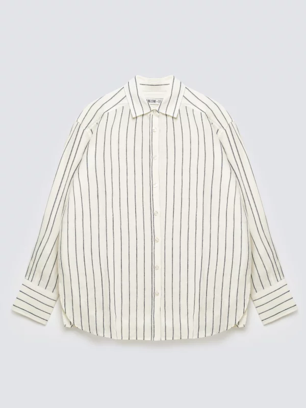 Lniana koszula damska w prążek biała Lamena 100