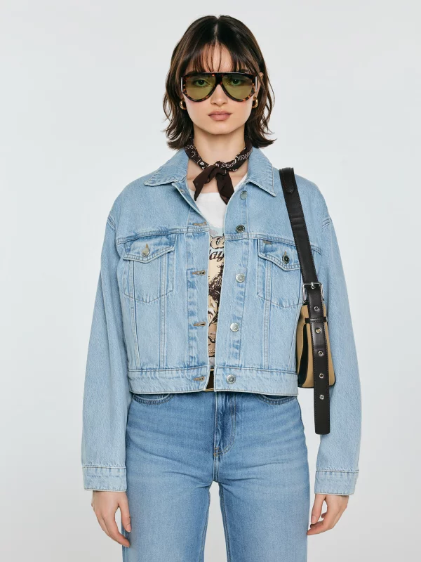 Kurtka damska oversize jeansowa niebieska Ella 221