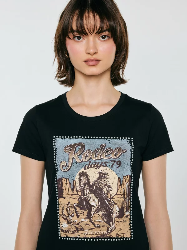 Koszulka damska z linii Authentic z nadrukiem czarna Erellsa 906